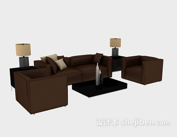 深棕色商务组合沙发3d模型下载