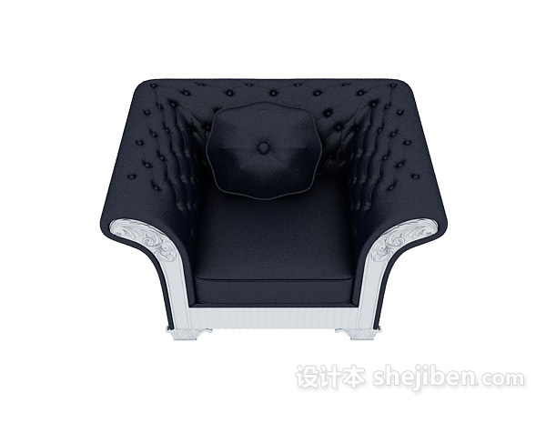 欧式风格欧式家居深蓝色单人沙发3d模型下载