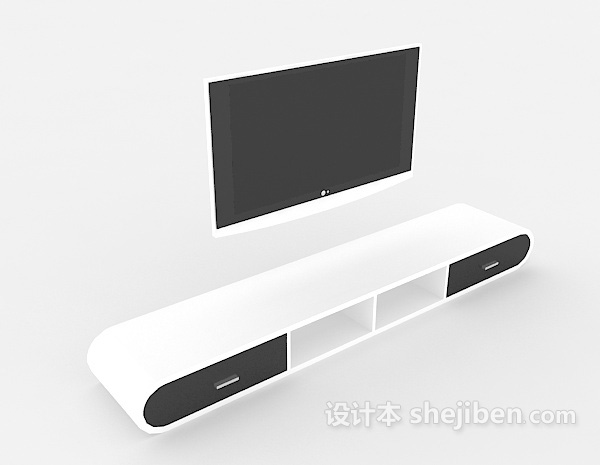 白色现代电视柜3d模型下载