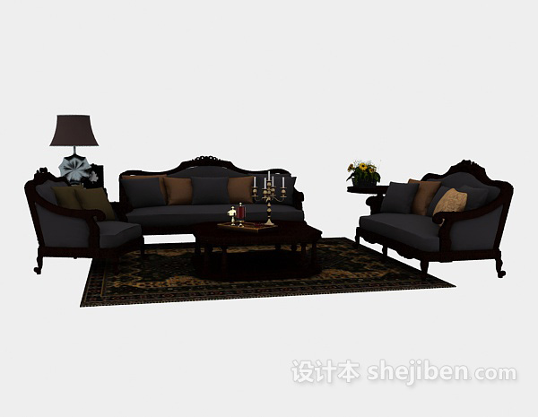 简易欧式组合沙发3d模型下载