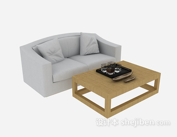 简约灰色双人小沙发3d模型下载
