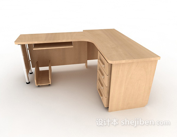 设计本简单实木办公桌3d模型下载