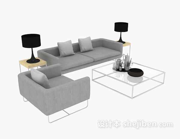 灰色家居组合沙发3d模型下载