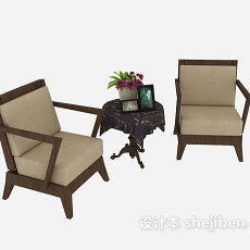 简单茶桌椅组合3d模型下载