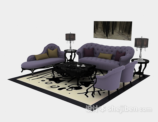 紫色组合沙发3d模型下载