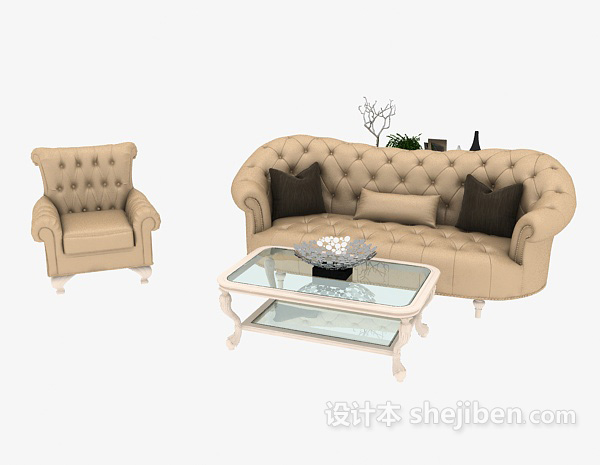 免费简单浅色系组合沙发3d模型下载