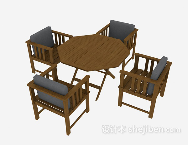 免费木质休闲桌椅3d模型下载