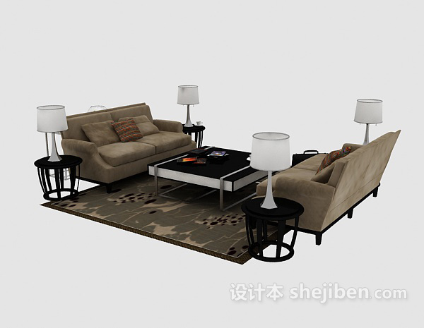 免费灰棕色组合沙发3d模型下载