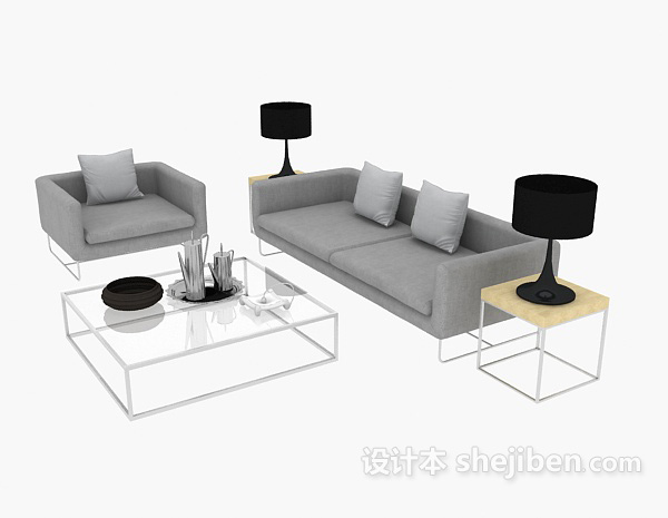 设计本灰色家居组合沙发3d模型下载