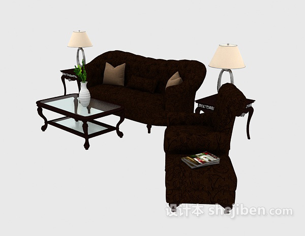 设计本新中式复古组合沙发3d模型下载