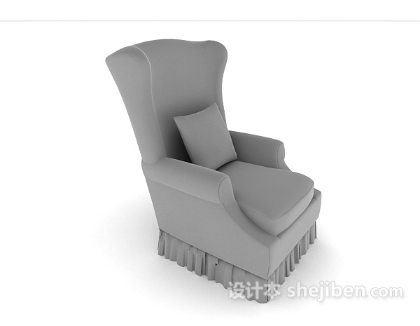 设计本欧式花边灰色单人沙发3d模型下载