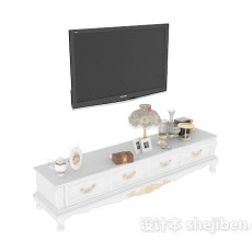 欧式白色电视柜3d模型下载