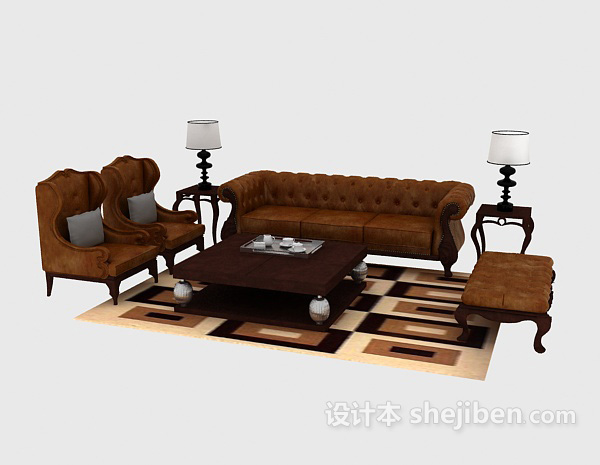 免费欧式居家高档组合沙发3d模型下载
