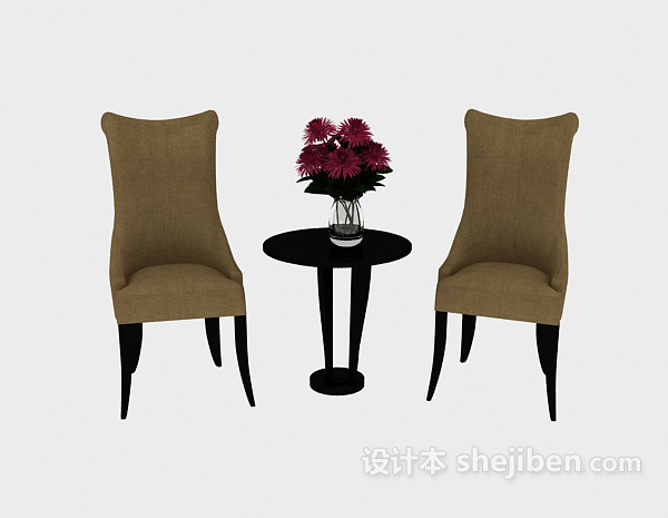 现代风格简约棕色木质桌椅组合3d模型下载