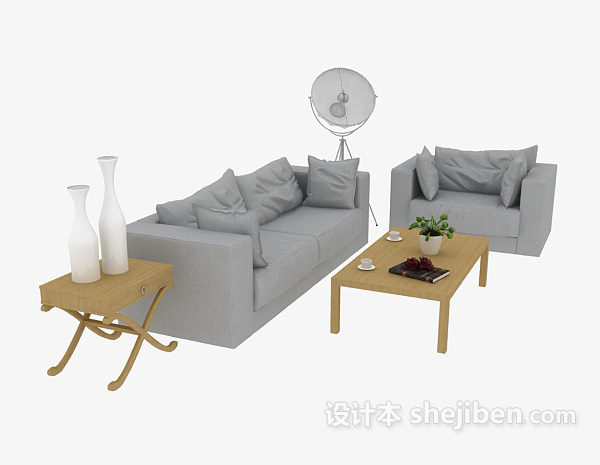 设计本浅灰色组合沙发3d模型下载