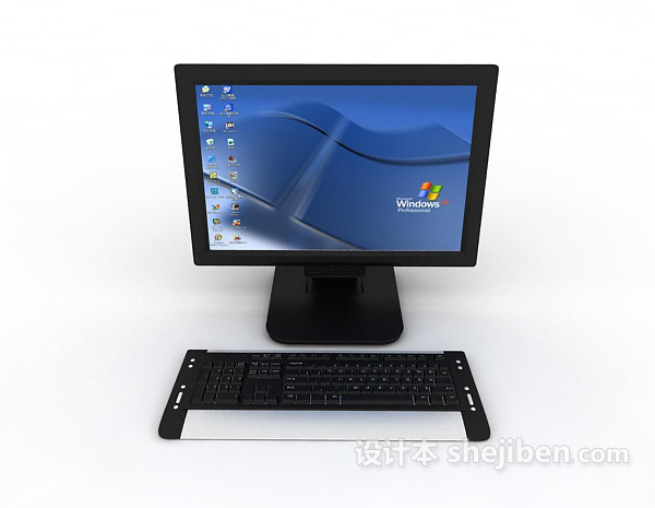 现代风格电脑显示器和键盘3d模型下载