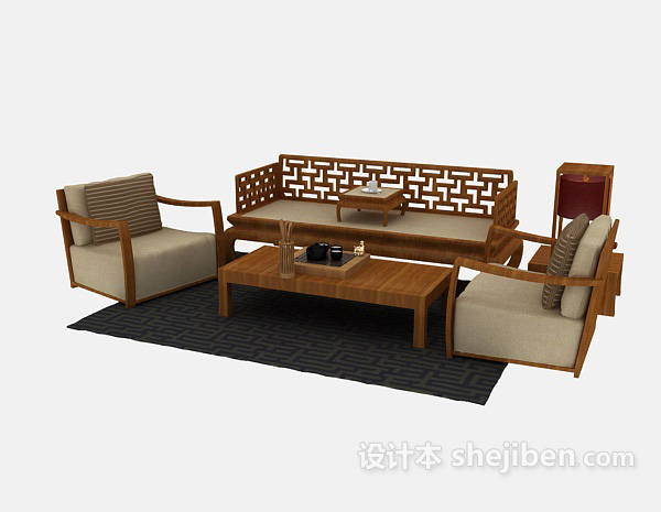 免费新中式沙发组合3d模型下载