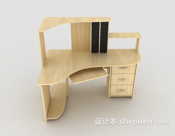 免费浅色木质学习书桌3d模型下载