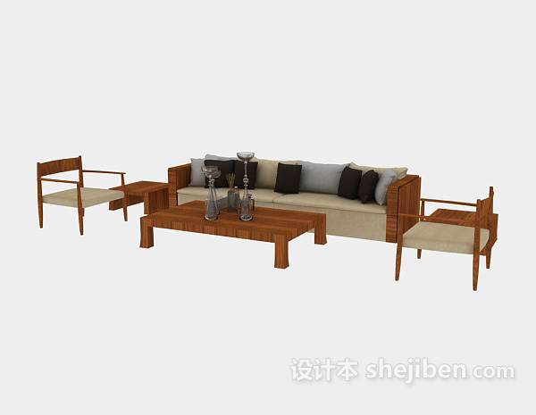 免费现代居家简单组合沙发3d模型下载