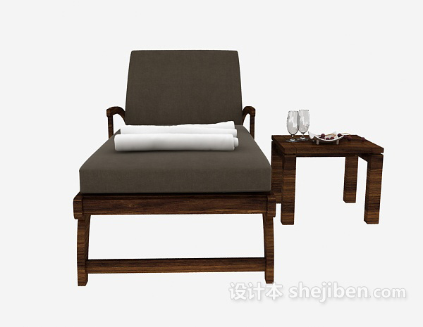 现代风格实木现代简单休闲椅3d模型下载