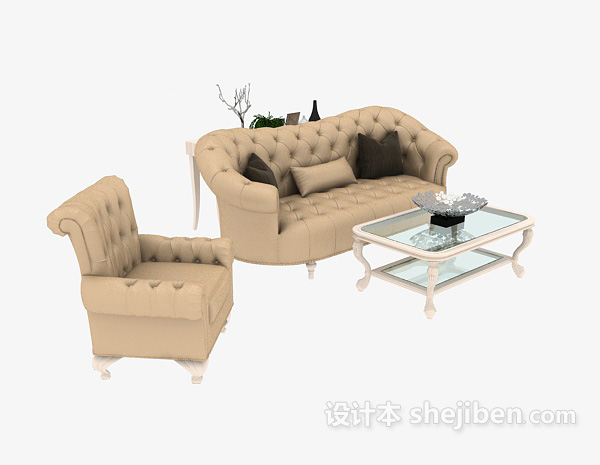 简单浅色系组合沙发3d模型下载