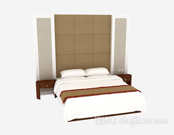 现代风格酒店用品双人床3d模型下载