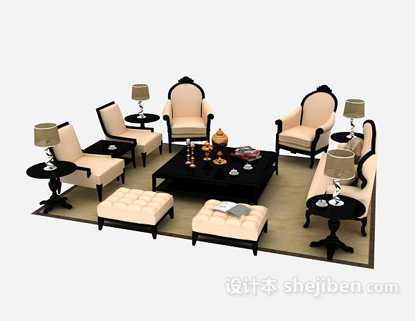 欧式风格家居欧式组合沙发3d模型下载