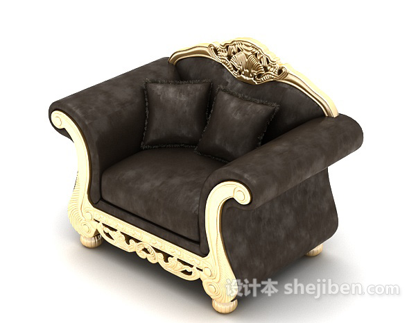 设计本欧式复古黑色沙发3d模型下载