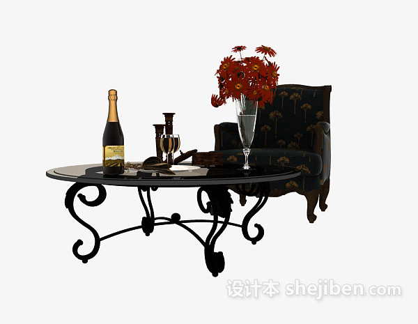 欧式风格欧式家居复古桌椅组合3d模型下载