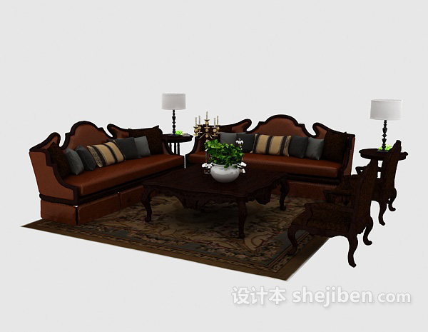 免费欧式棕色组合沙发3d模型下载