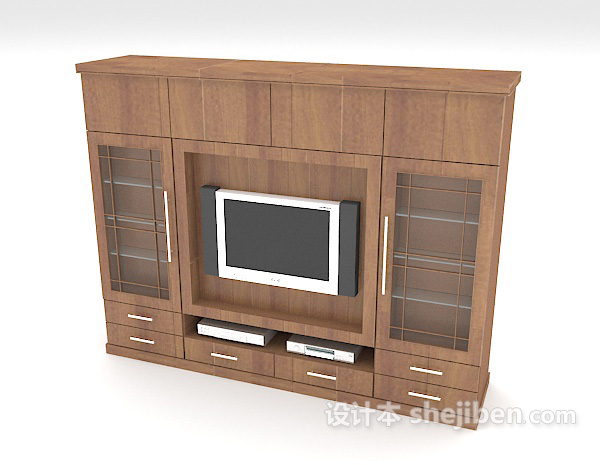 免费实木电视墙柜3d模型下载