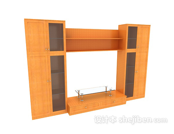 免费简单现代实木电视柜3d模型下载