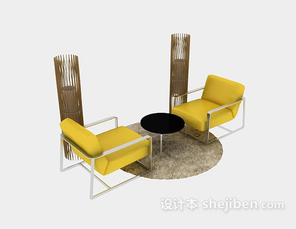 现代居家桌椅组合3d模型下载
