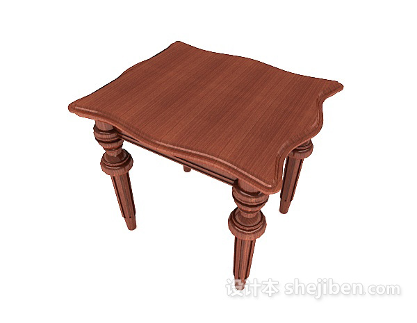 新中式木质餐桌3d模型下载