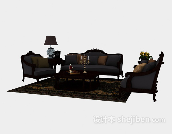 欧式风格简易欧式组合沙发3d模型下载