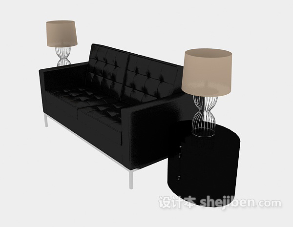 设计本家居简约黑色休闲双人沙发3d模型下载
