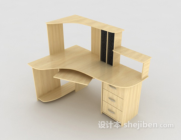 浅色木质学习书桌3d模型下载