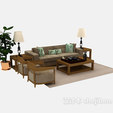 田园式组合沙发3d模型下载