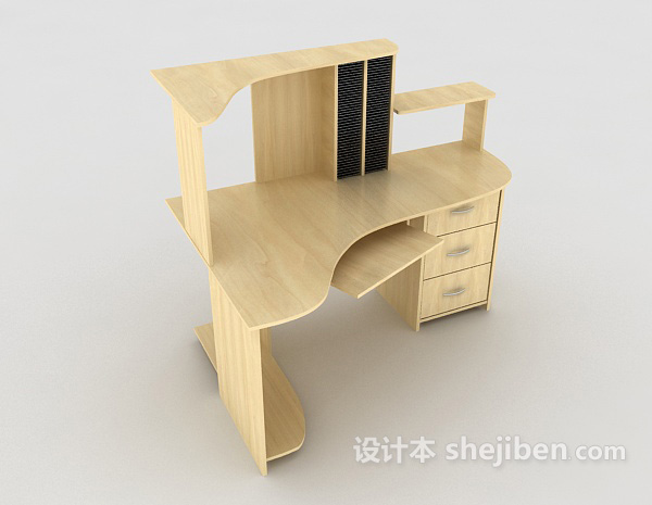 设计本浅色木质学习书桌3d模型下载