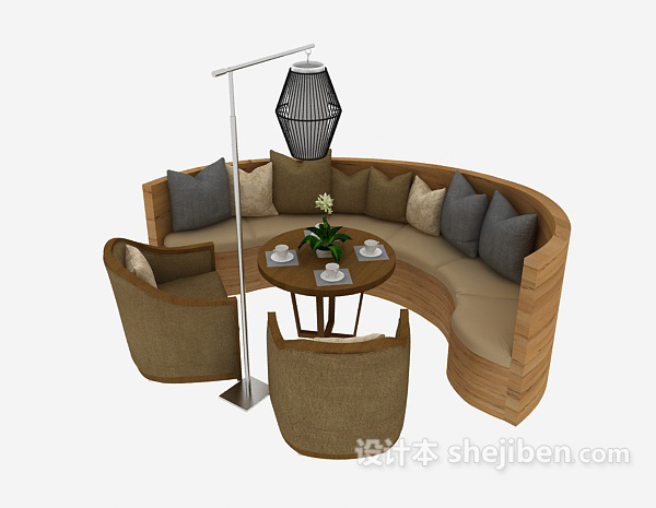 免费木质休闲桌椅组合3d模型下载