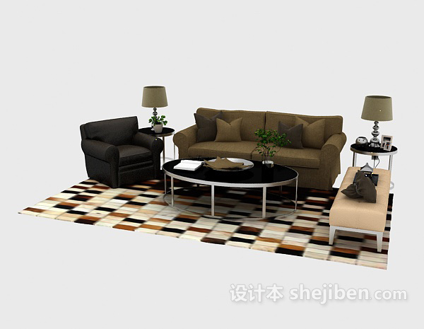 免费现代简单居家组合沙发3d模型下载