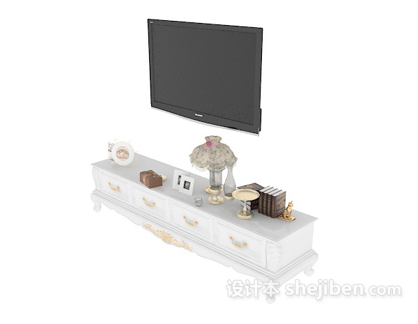设计本欧式白色电视柜3d模型下载