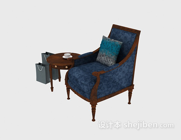 设计本新中式蓝色桌椅3d模型下载