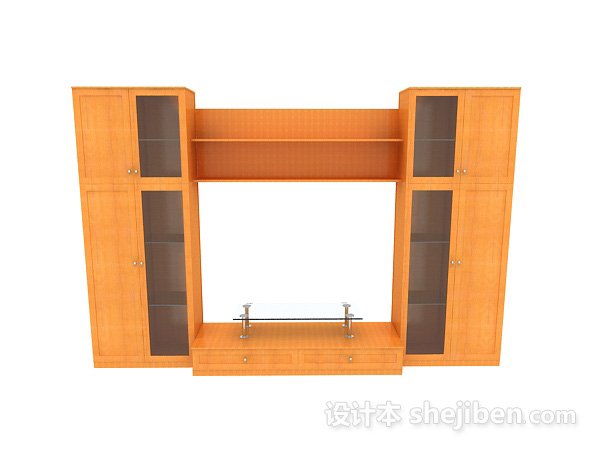 现代风格简单现代实木电视柜3d模型下载