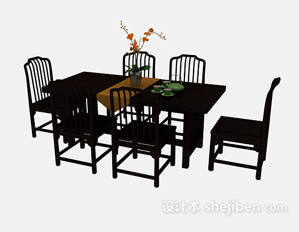 免费居家中式组合桌椅3d模型下载