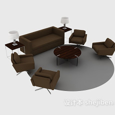 棕色办公组合沙发3d模型下载