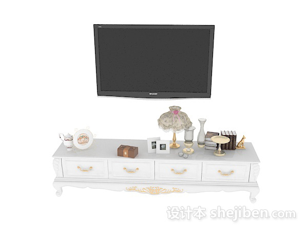 欧式风格欧式白色电视柜3d模型下载