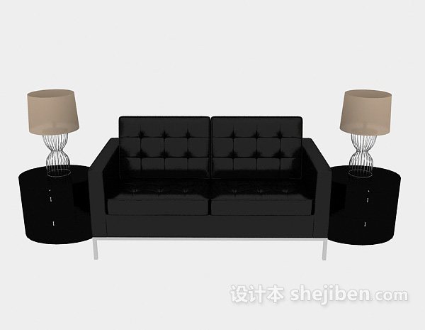 现代风格家居简约黑色休闲双人沙发3d模型下载