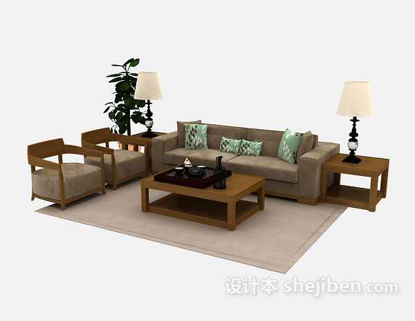 免费田园式组合沙发3d模型下载