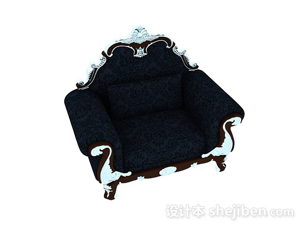 欧式风格欧式深蓝色花纹沙发3d模型下载
